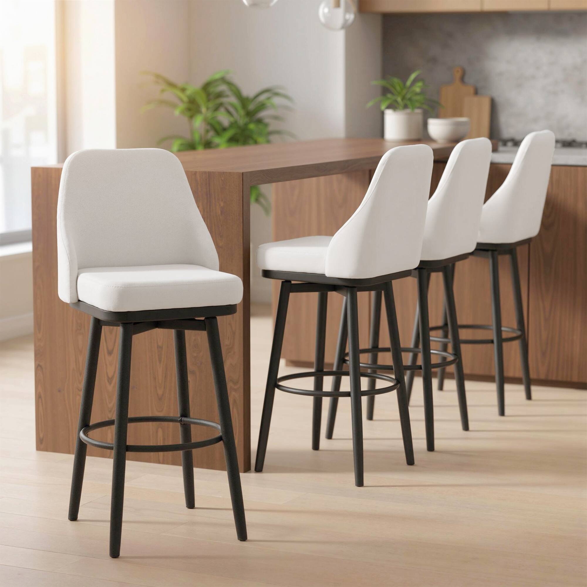 Alt View 8. Homcom - Height Bar Stools Set of 2, Modern 360° Swivel Kitchen Chairs with Steel Legs and Footrest - White.