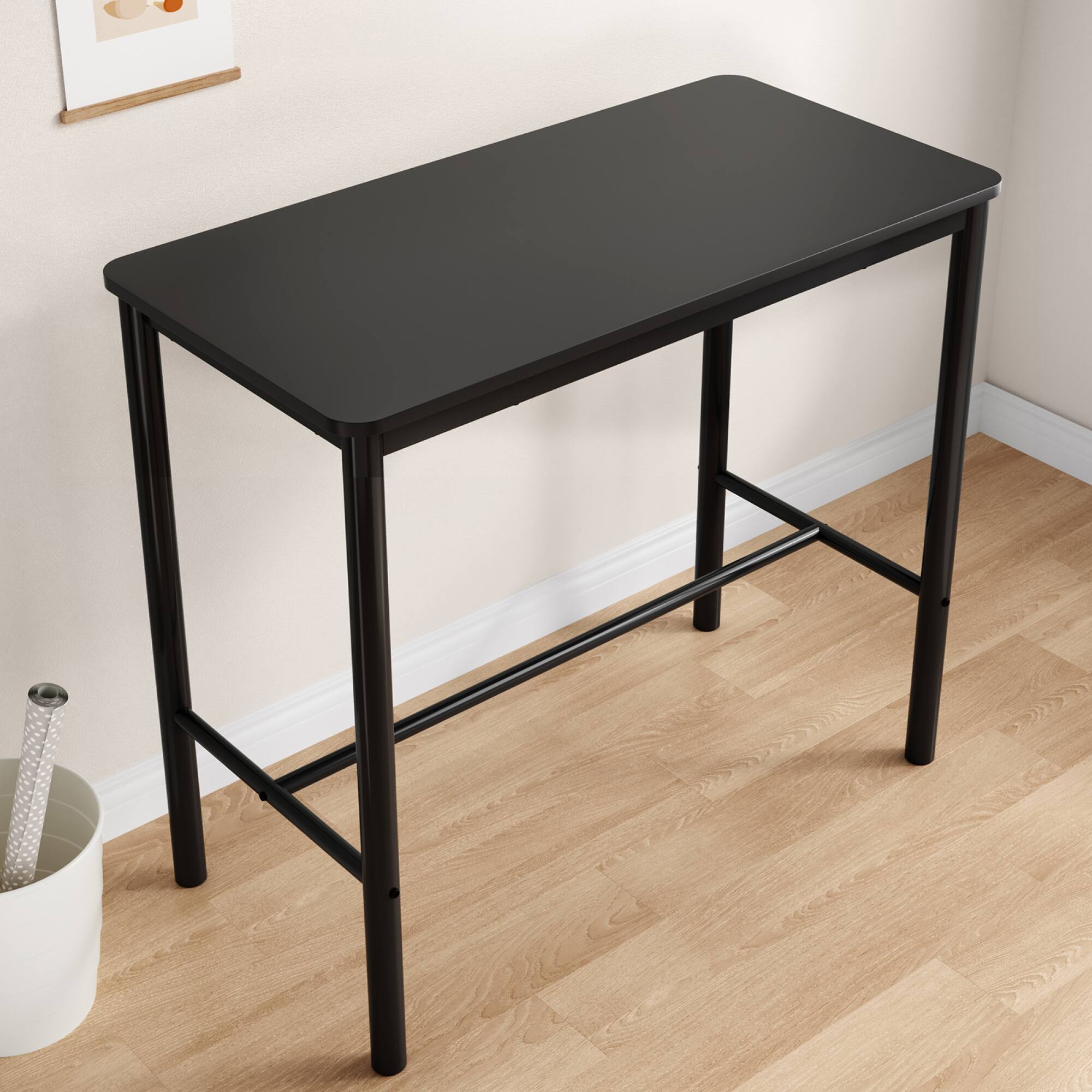 Angle. GOODSILO - 47 Inch Industrial Style Counter Height Bar Table with Metal Frame and Wooden Top for Dining and Entertainment - Black.