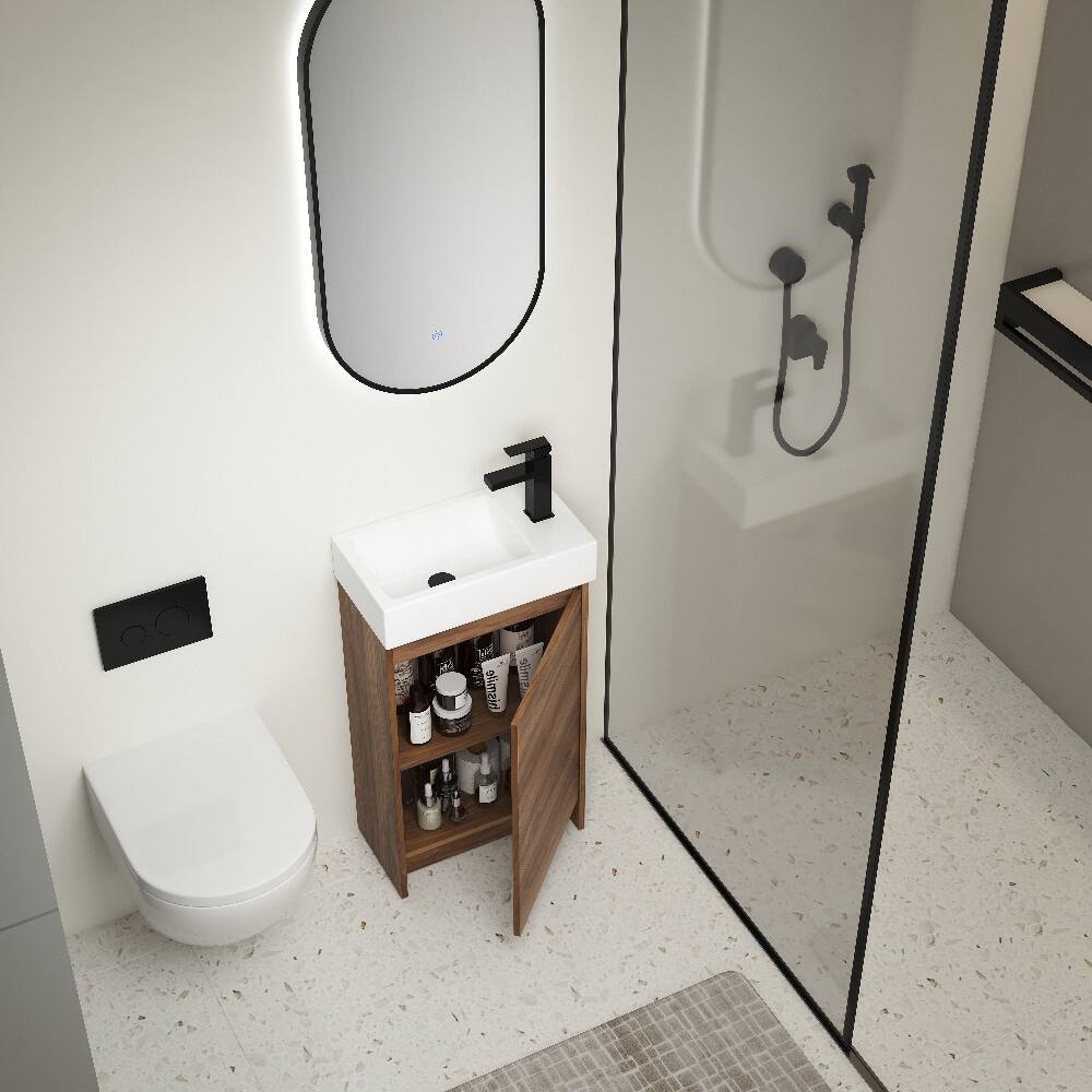 Left. Loheer - Loheer 18 Inch Freestanding Bathroom Vanity with Single Sink, Brown Ebony, Plywood Base - Brown Ebony.