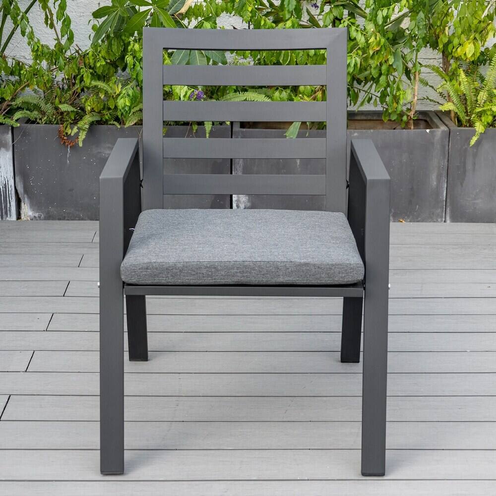 Alt View 1. LeisureMod - Chelsea 2-PCS Modern Outdoor Patio Dining Chair with Removable Washable Cushion - Aluminum Frame - Black.