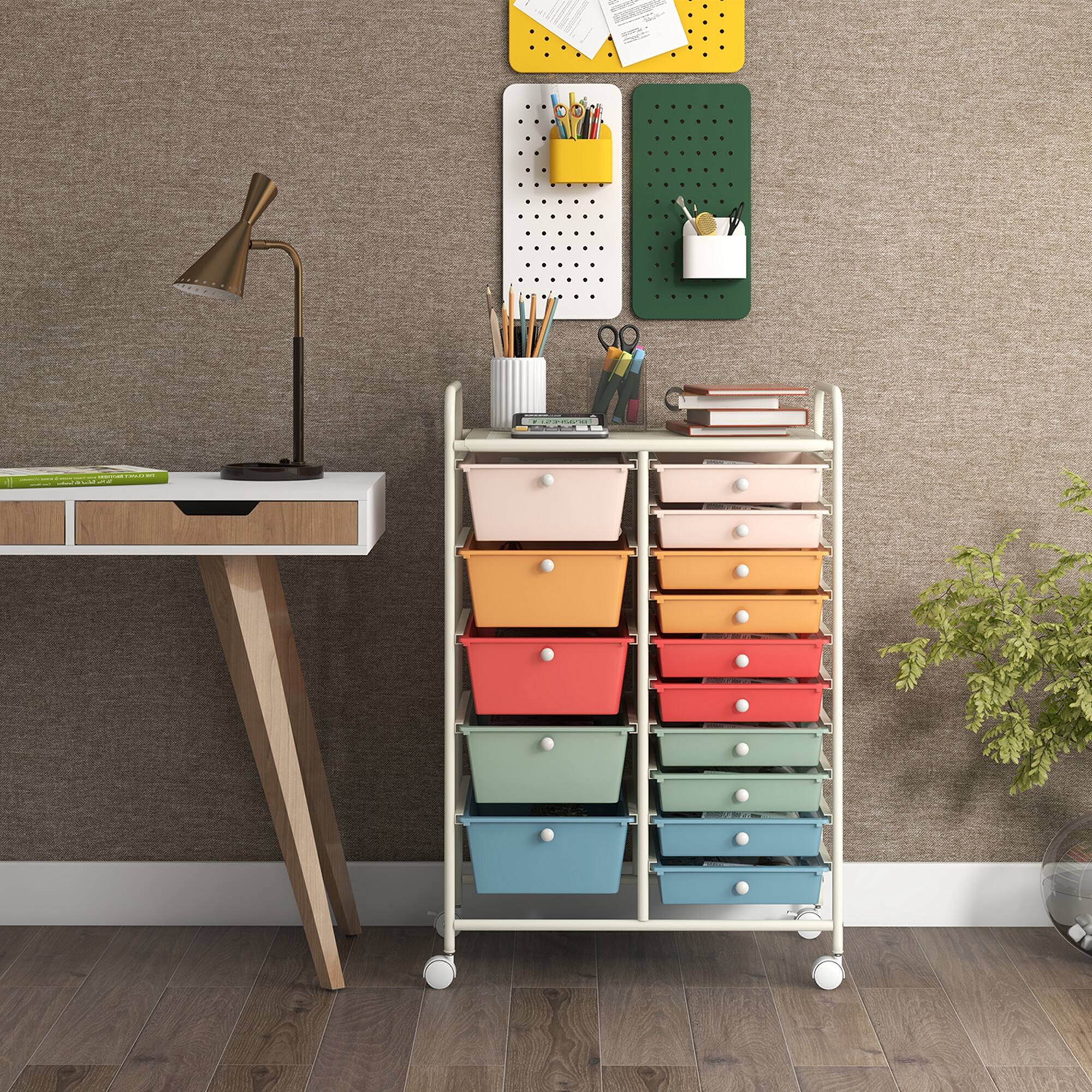 Alt View 4. Costway - 15 Drawer Rolling Storage Cart Scrapbook Paper Office School Organizer - Multicolor.
