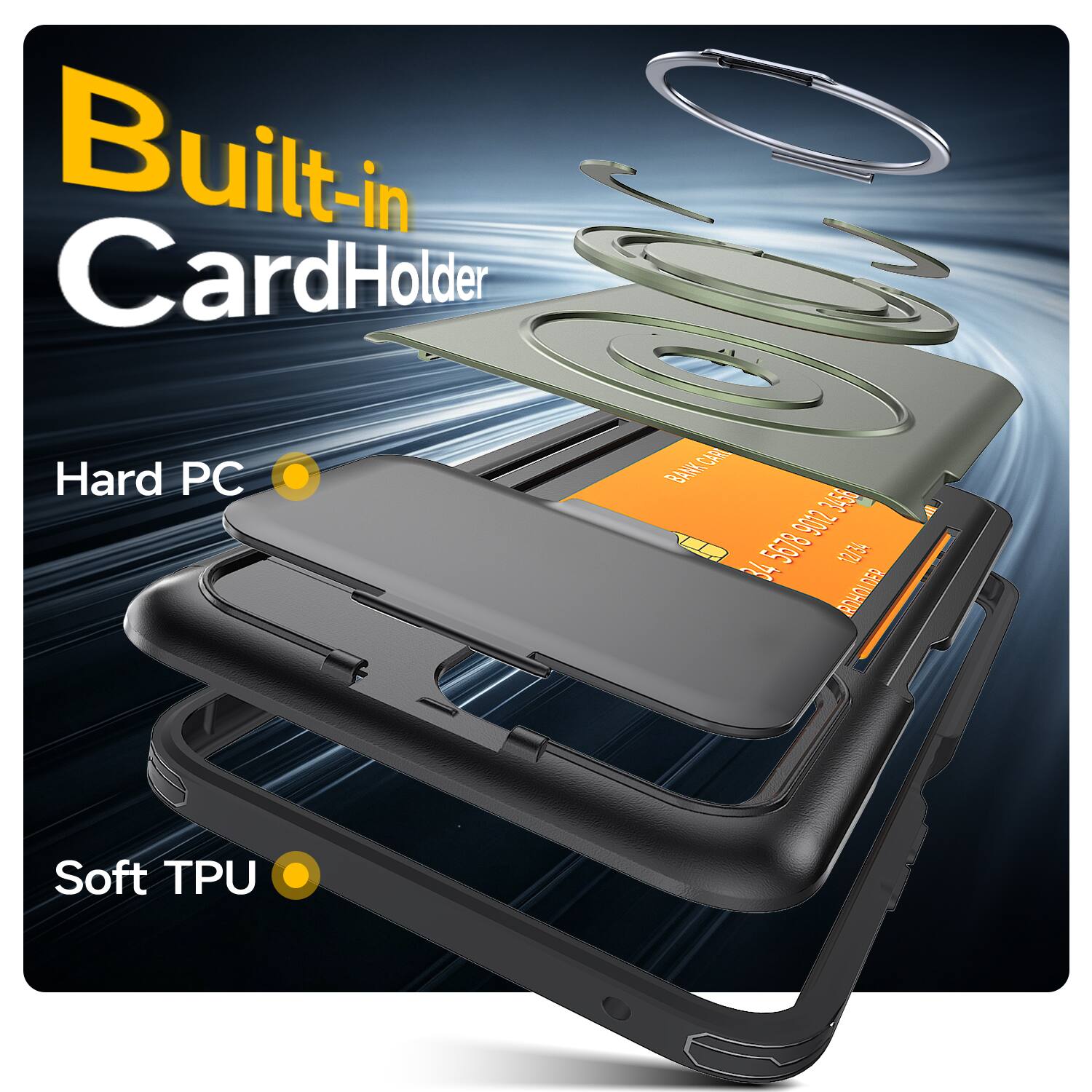 Built-in Card Holder

Hard PC

Soft TPU