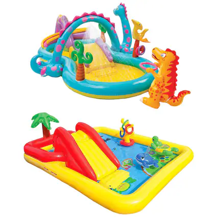 Front. Intex - Intex Dinoland Kiddie Inflatable Pool & Inflatable Ocean Backyard Kiddie Pool.