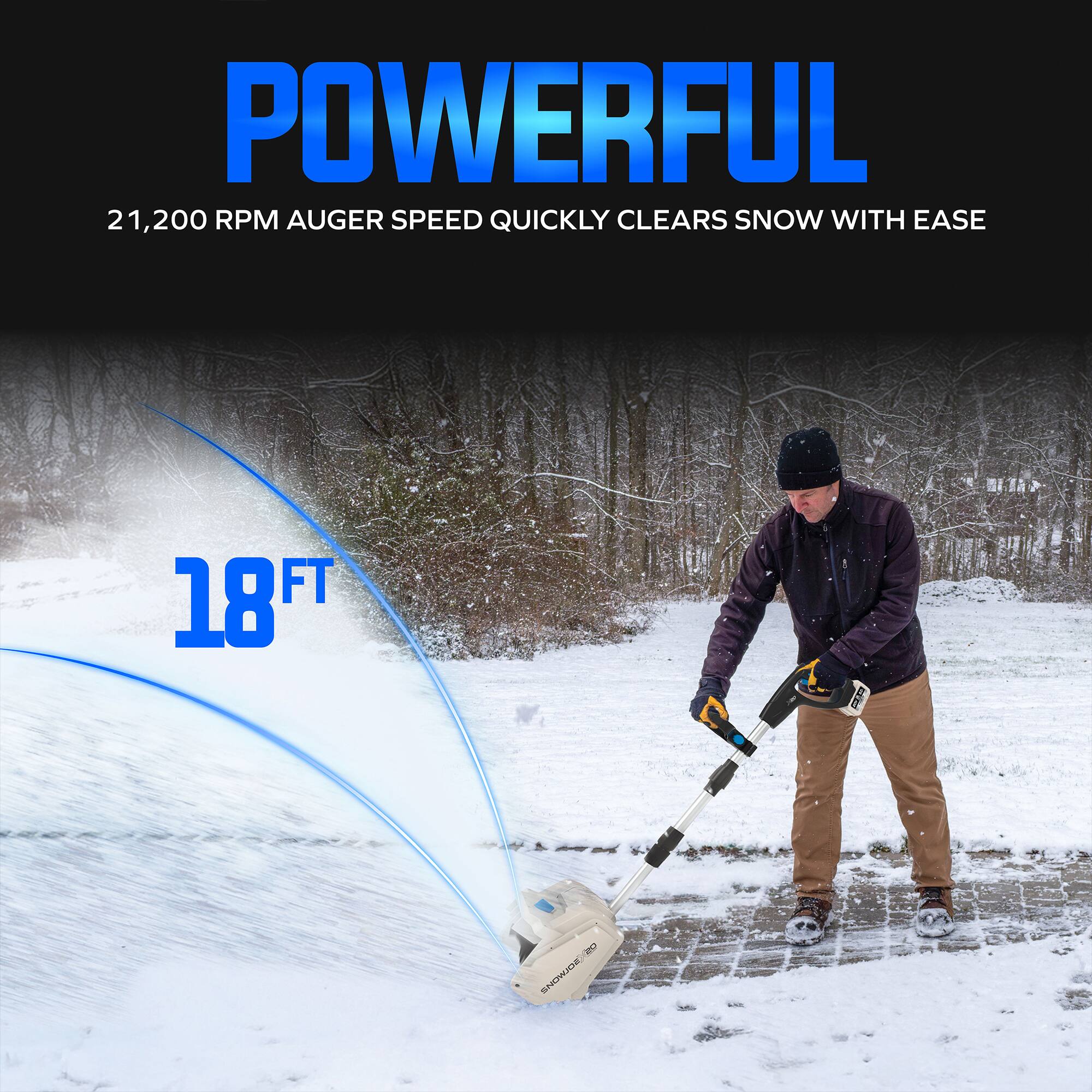 POWERFUL  
21,200 RPM AUGER SPEED QUICKLY CLEARS SNOW WITH EASE  
18 FT