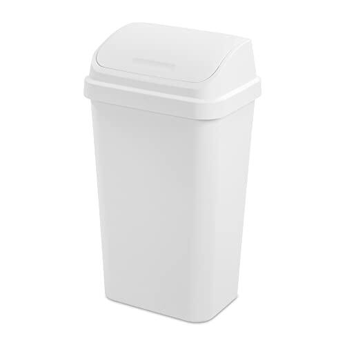 Front. Sterilite - Sterilite 13 Gallon Plastic Swing Top Spave Saving Flat Side Lidded Wastebasket Trash Can for Kitchen, Garage, or Worksp.