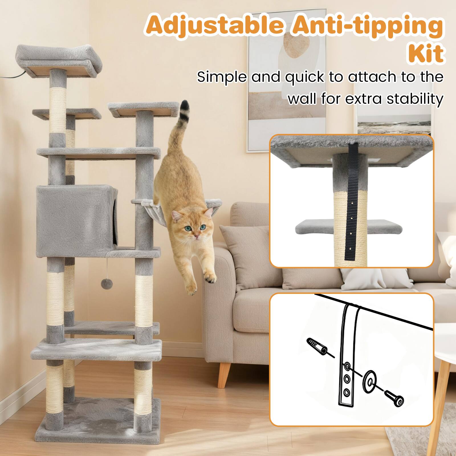 Adjustable Anti-tipping Kit  
Simple and quick to attach to the wall for extra stability