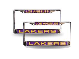 Rico Industries - Los Angeles Lakers NBA Chrome Metal Laser License Plate Frame - Set of 2 Frames - Multi