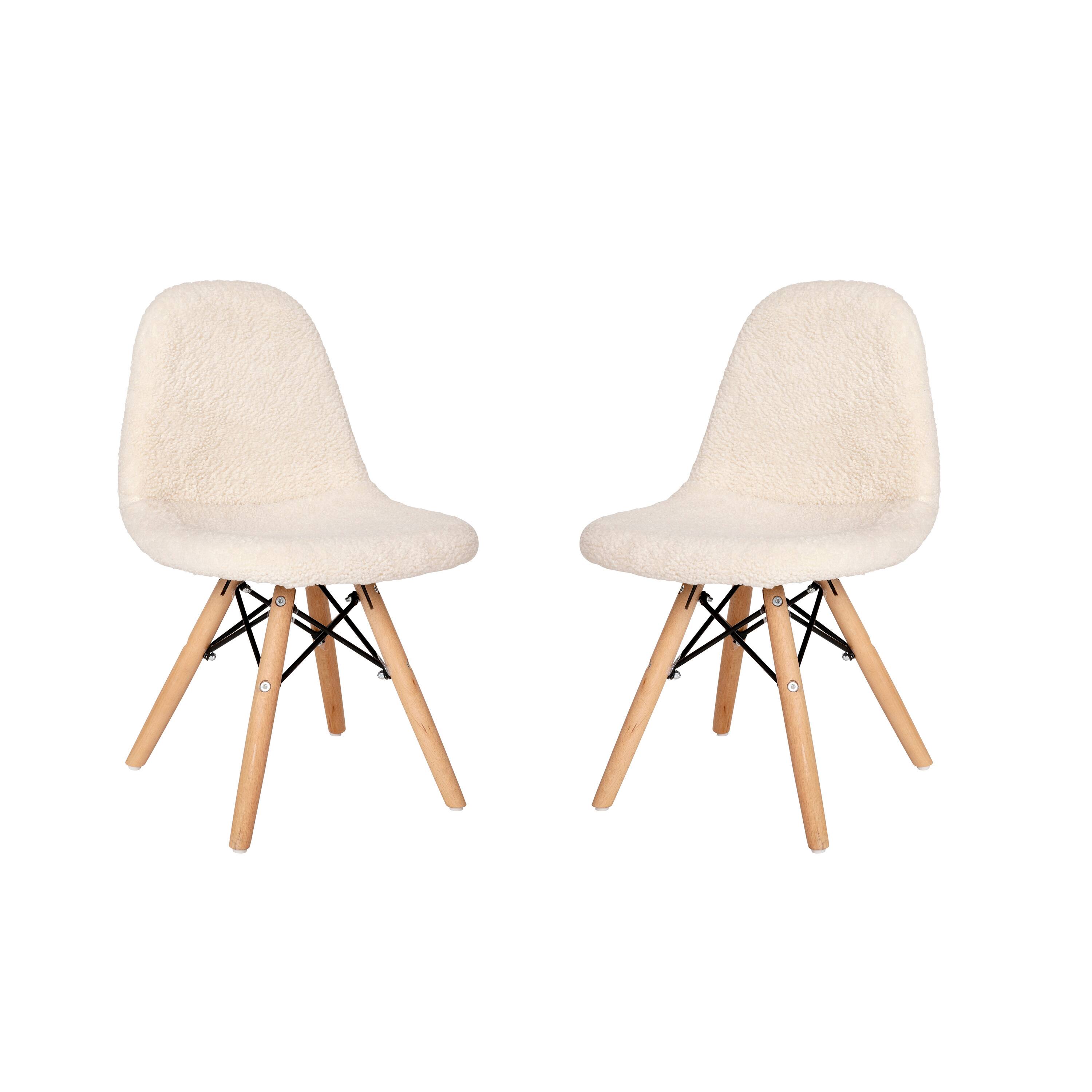 Alt View 1. Emma + Oliver - Set of 2 Children's Dorset Faux Shearling Accent Chairs with Beechwood Legs for Bedroom, Play Room and More - Off-White.