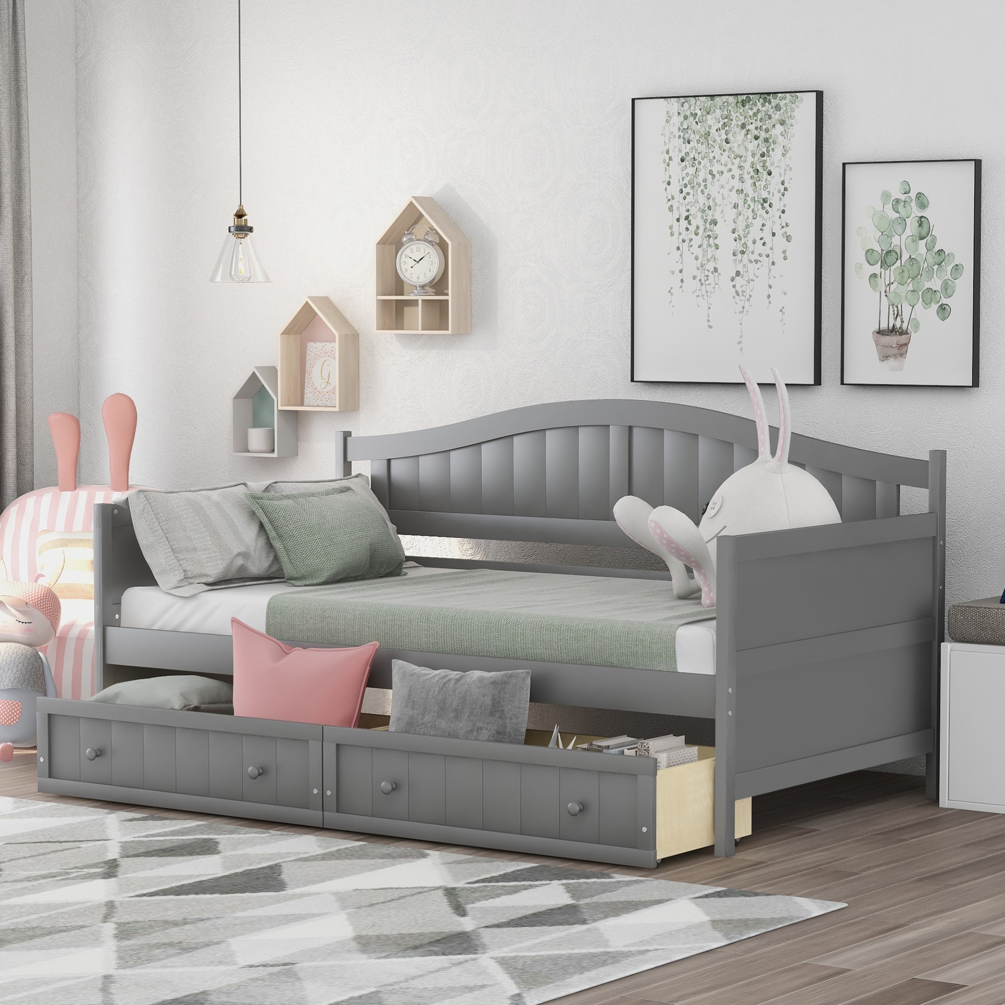 GOODSILO - Twin Size Daybed with Storage Drawers, Space-Saving Sofa Bed for Bedroom and Living Room, No Box Spring Required - Gray