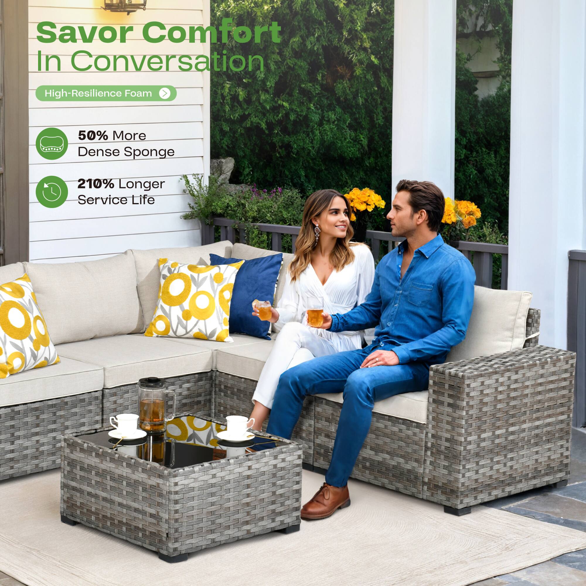 Savor Comfort In Conversation

- High-Resilience Foam
- 50% More Dense Sponge
- 210% Longer Service Life