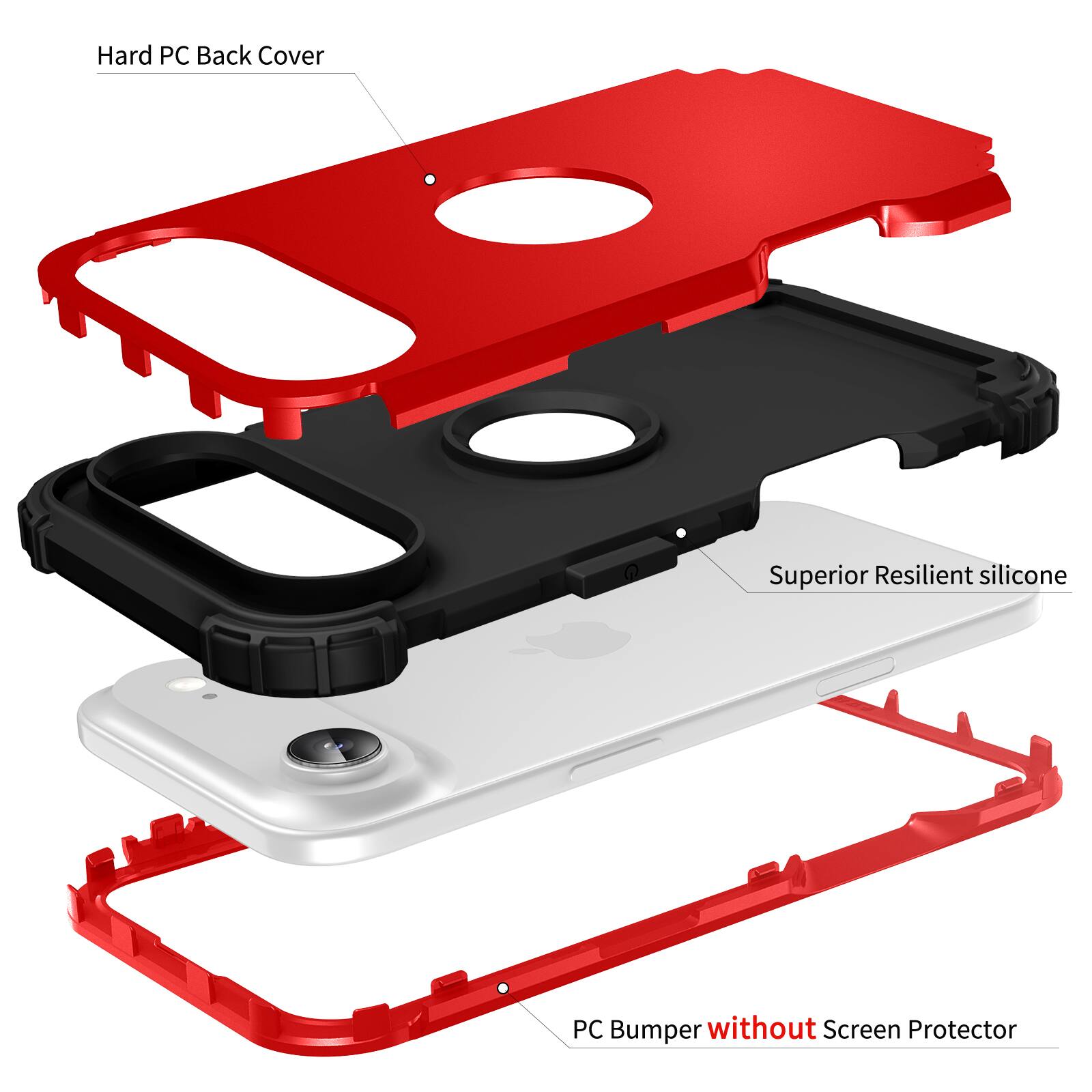 Hard PC Back Cover  
Superior Resilient silicone  
PC Bumper without Screen Protector