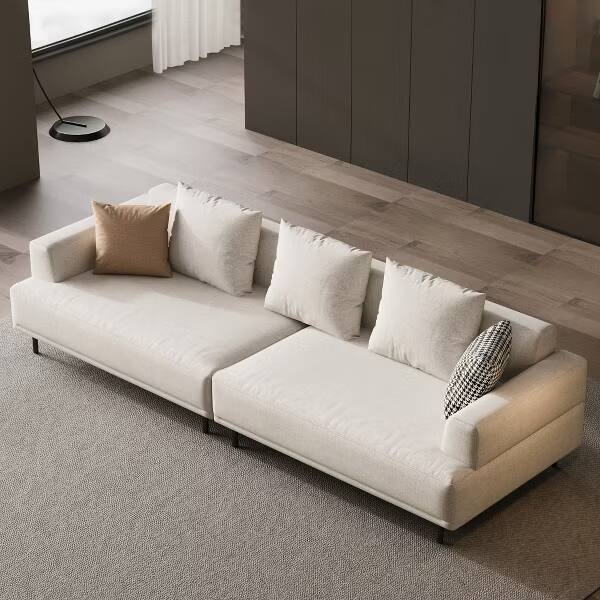 Left. luck idea - Modern Beige Linen 4‑Seater Large Modular Sofa, Oversized Couch with Metal Legs for Big Living Room - white.