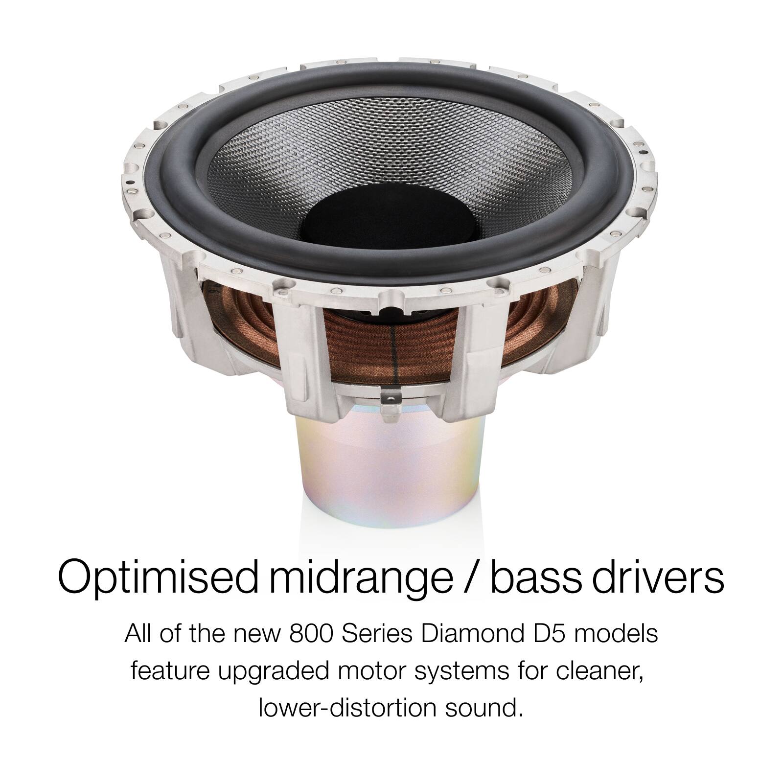 Optimised midrange / bass drivers

All of the new 800 Series Diamond D5 models feature upgraded motor systems for cleaner, lower-distortion sound.