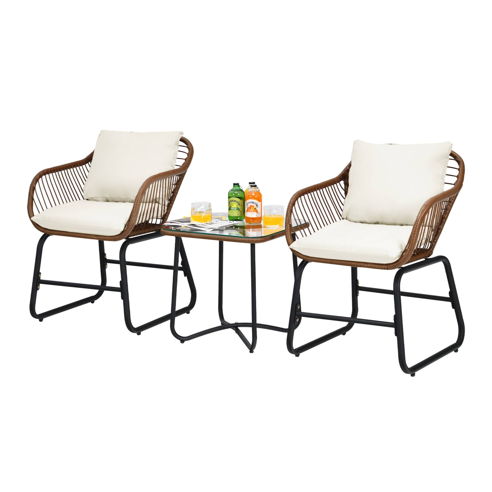Alt View 1. Gymax - Gymax 3PCS Outdoor Bistro Set Patio Conversation Furniture Set w/ White Cushions - White.