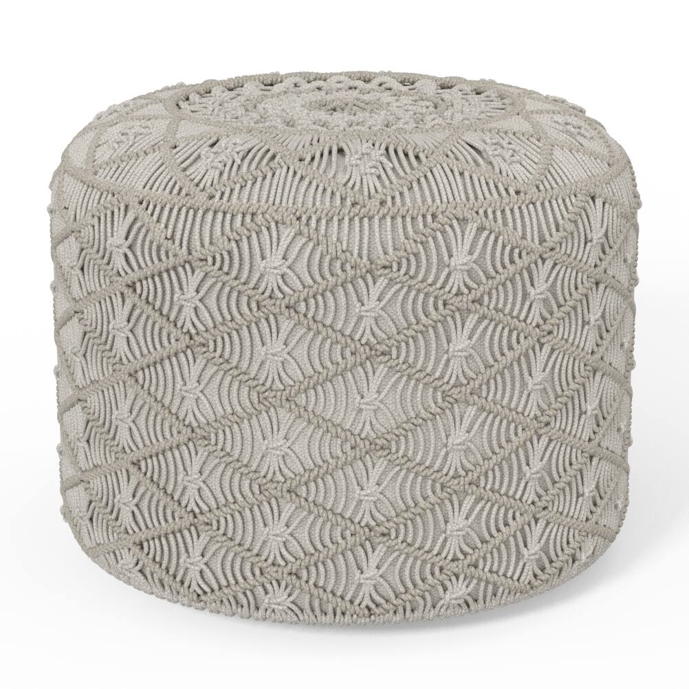 Angle. Simpli Home - Coates Round Macrame Pouf - Cloud Grey.