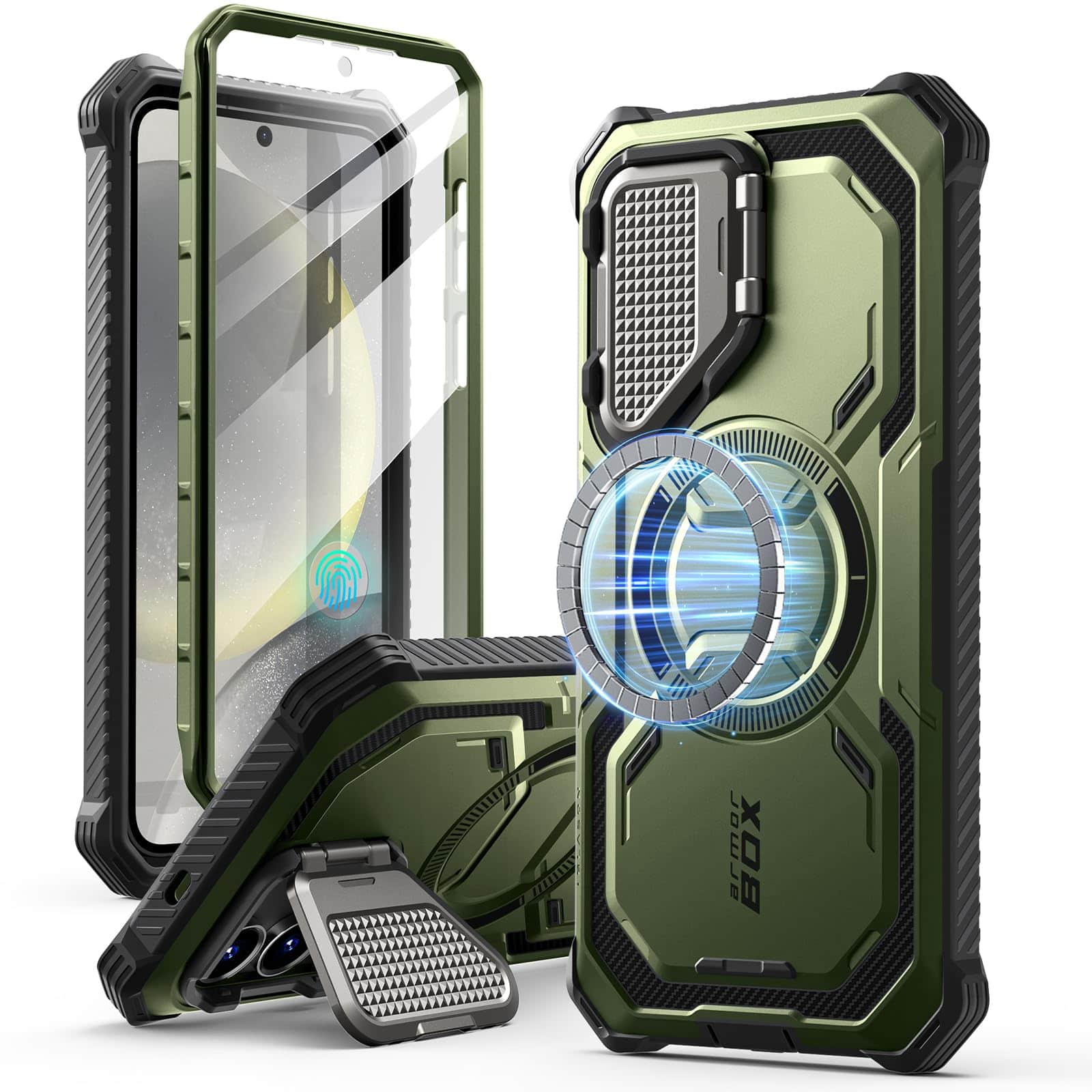 VEGA AUTOMOTIVE - For Galaxy S25 Case With Camera Cover Stand Full body Military grade Protection Rugged Magnetic Phone 6 2 - Green