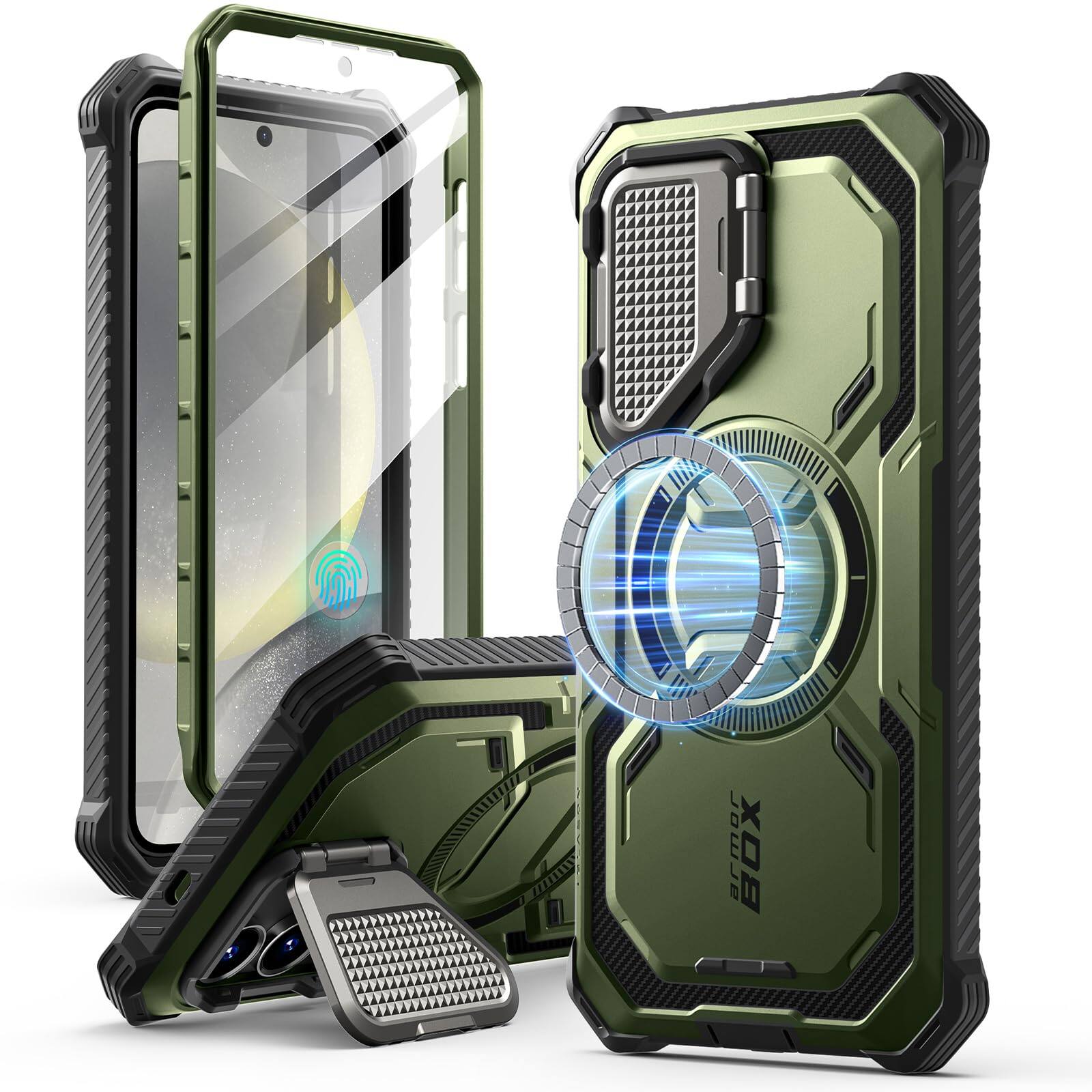 VEGA AUTOMOTIVE - For Galaxy S25 Case With Camera Cover Stand Full body Military grade Protection Rugged Magnetic Phone 6 2 - Green