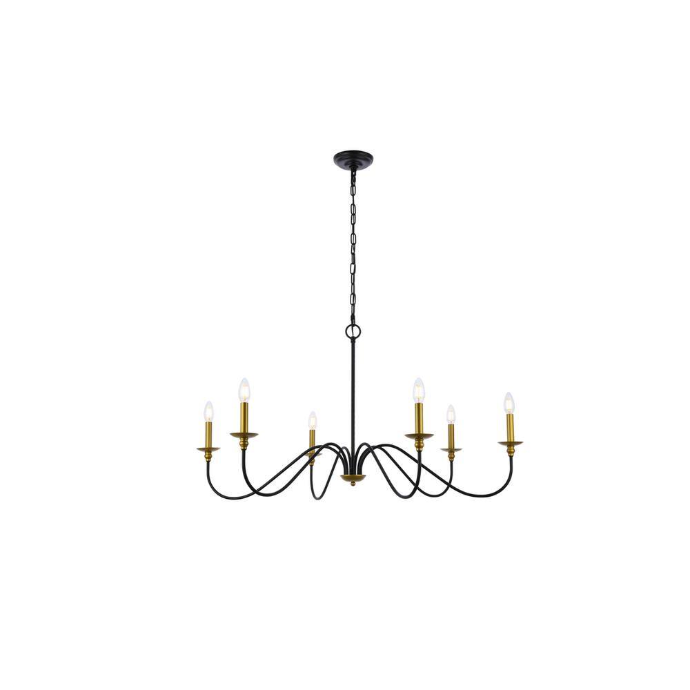 Alt View 4. Living District - Rohan 42 inch chandelier in matte black and brass - Brass And Black.