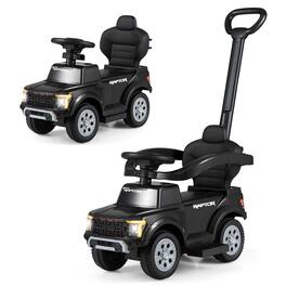 Gymax - 3-In-1 Licensed Ford Stroller Sliding Walking Car w/Horn Sound LED Headlights - Black