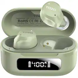 TOZO - NC9 Hybrid Noise Cancelling Earbud, Bluetooth 5.3 Headphone, 60H, 6 Mic ENC Clear Calls, Stereo Deep Bass, Green - Light Green