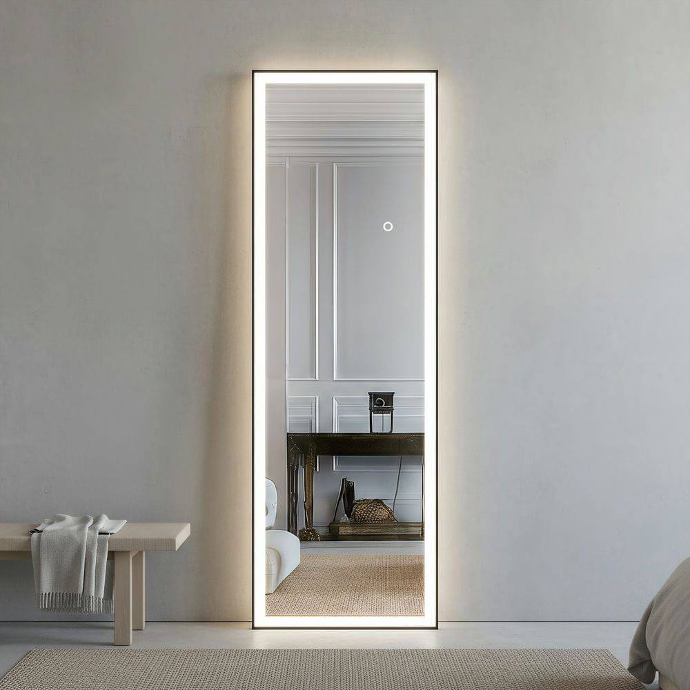 Alt View 4. Kadyn - 56x18 Inch Rectangle Full-Length LED Mirror with Black Frame for Wall Mounting - Black.