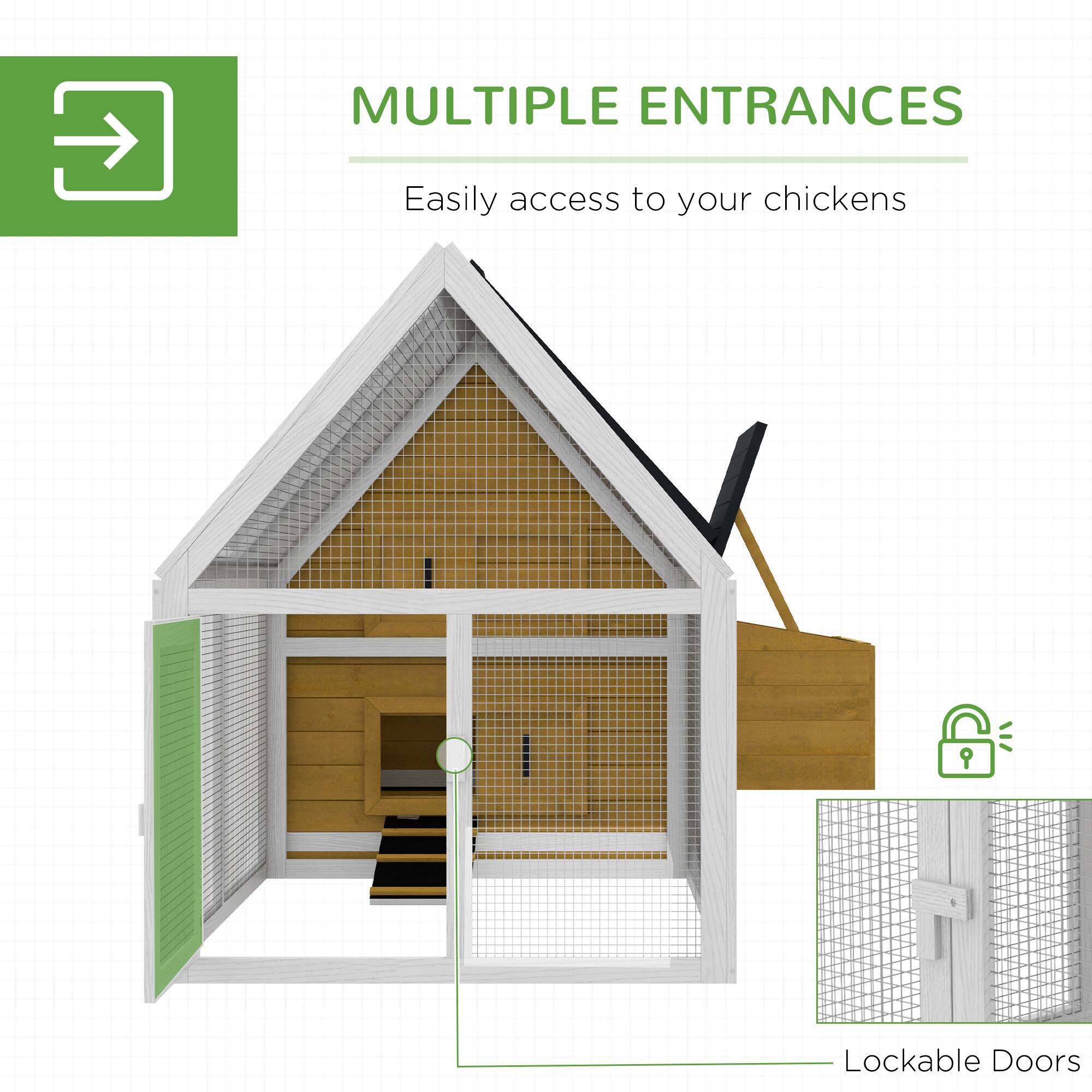 MULTIPLE ENTRANCES  
Easily access to your chickens  

Lockable Doors