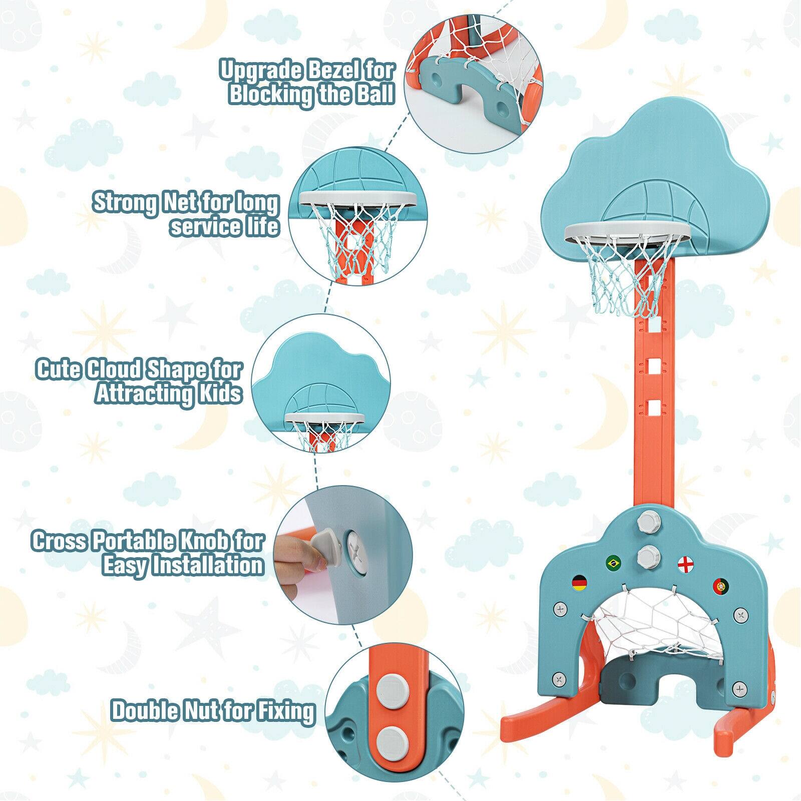 Upgrade Bezel for Blocking the Ball  
Strong Net for long service life  
Cute Cloud Shape for Attracting Kids  
Cross Portable Knob for Easy Installation  
Double Nut for Fixing