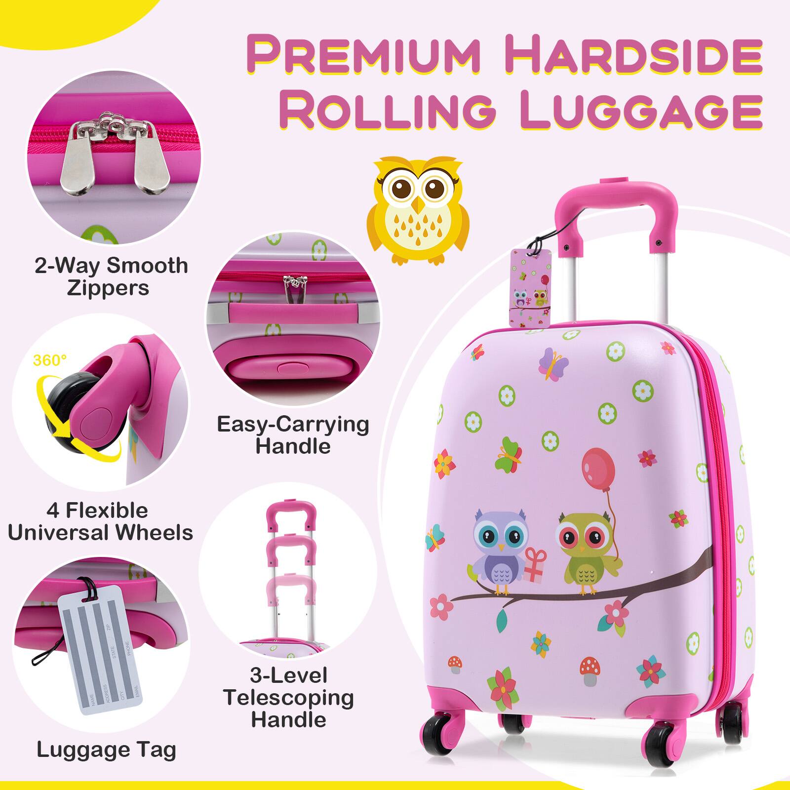 PREMIUM HARDSIDE ROLLING LUGGAGE

- 2-Way Smooth Zippers
- 360° Easy-Carrying Handle
- 4 Flexible Universal Wheels
- 3-Level Telescoping Handle
- Luggage Tag