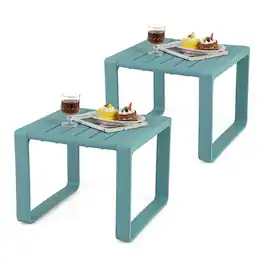 Pefilos - Weather Resistant Adirondack Outdoor Side Table Set of 2, Patio Coffee Table for Outdoor as Garden, Yard - Blue