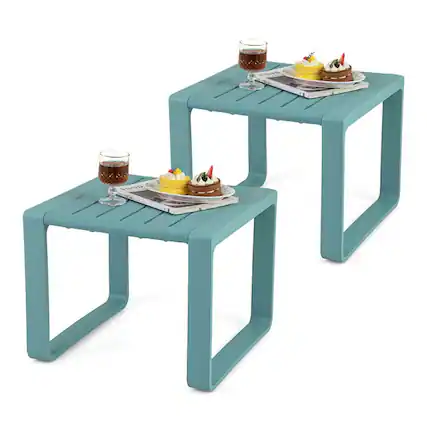 Front. Pefilos - Weather Resistant Adirondack Outdoor Side Table Set of 2, Patio Coffee Table for Outdoor as Garden, Yard - Blue.