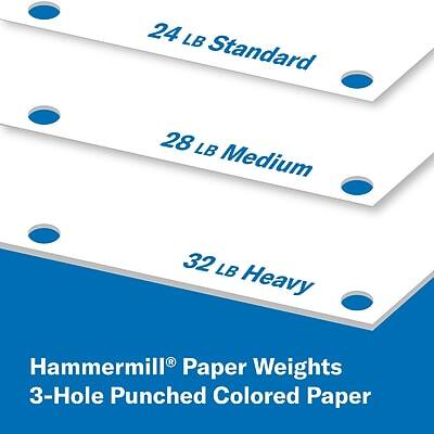 24 LB Standard  
28 LB Medium  
32 LB Heavy  

Hammermill® Paper Weights  
3-Hole Punched Colored Paper