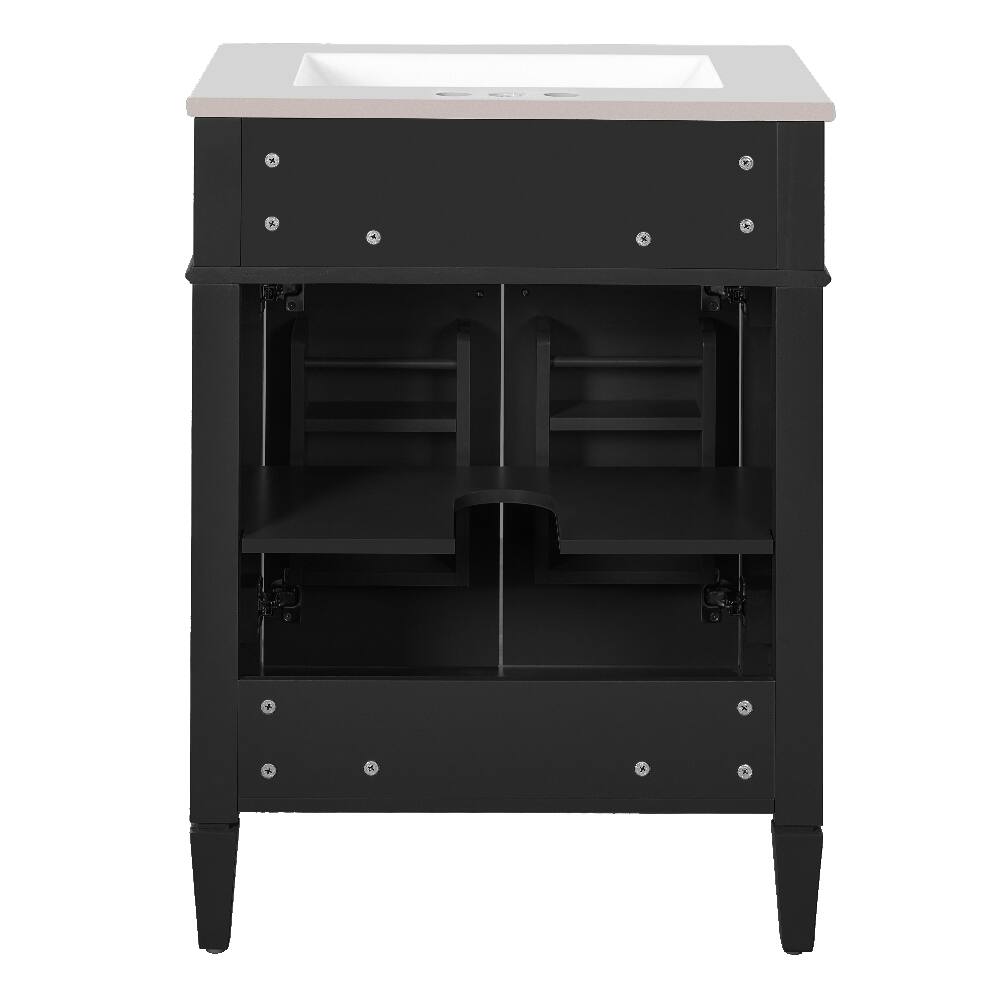 Alt View 10. Loheer - Loheer 24 inch bathroom vanity with sink, Black Modern Bathroom Vanity with Tip-Out Drawer - Black.