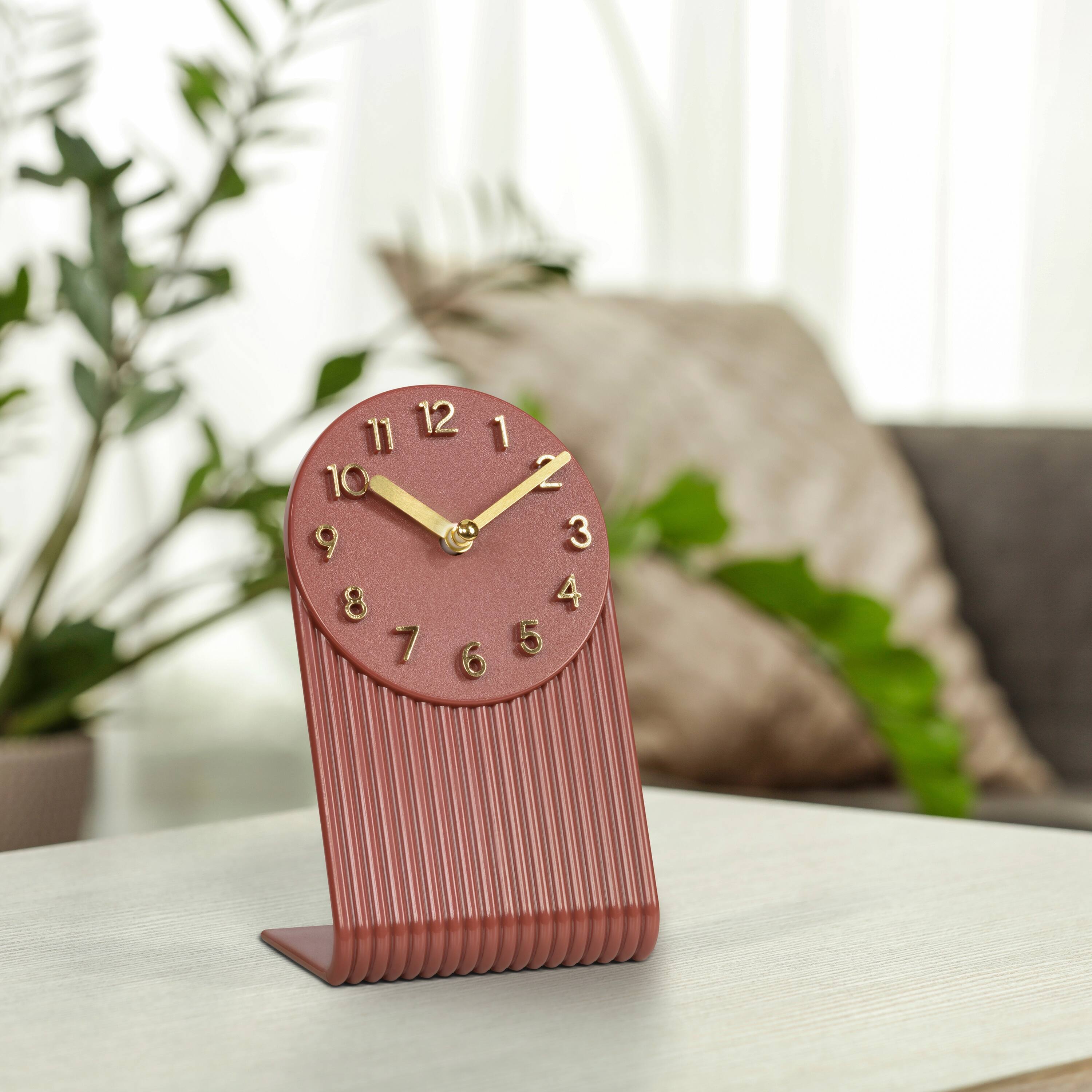 Alt View 3. La Crosse Clock Co. - Grooves Quartz Analog Table Clock, Brick Red - Red.