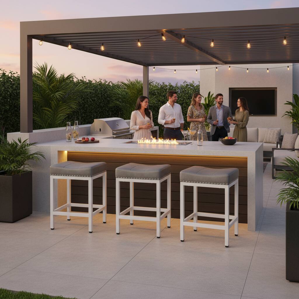 Alt View 4. AOITUN - 24 inch Bar Stools Set of 2 - Upholstered Backless Metal Kitchen Chairs for Counter or Island - Gray.