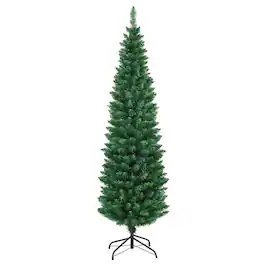 WELLFOR - 6 ft Artificial Christmas Tree, Hinged Slim Pencil Xmas Tree with Metal Stand - Green