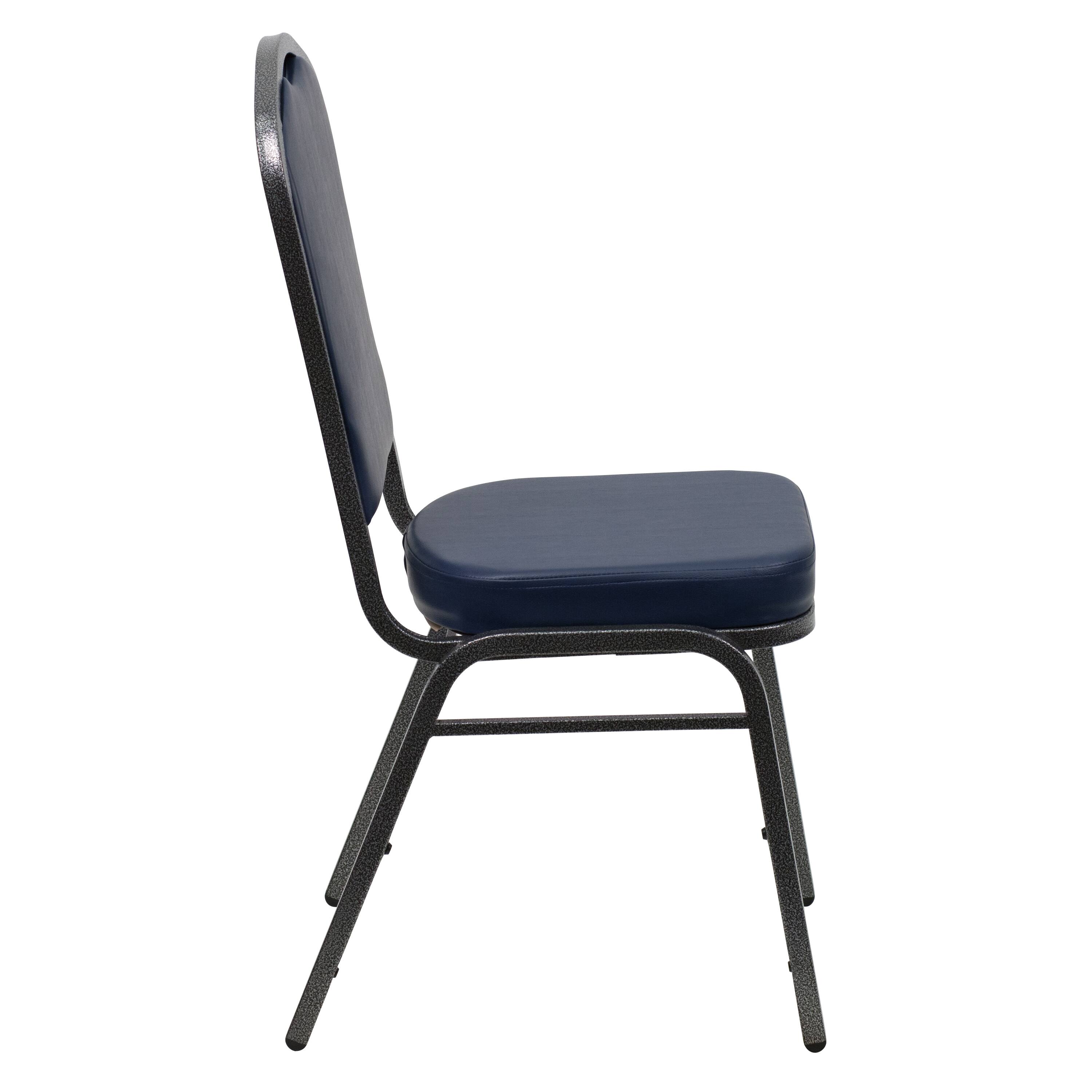 Alt View 7. Emma + Oliver - 4 Pack Crown Back Stacking Banquet Chair - Navy Vinyl/Silver Vein Frame.