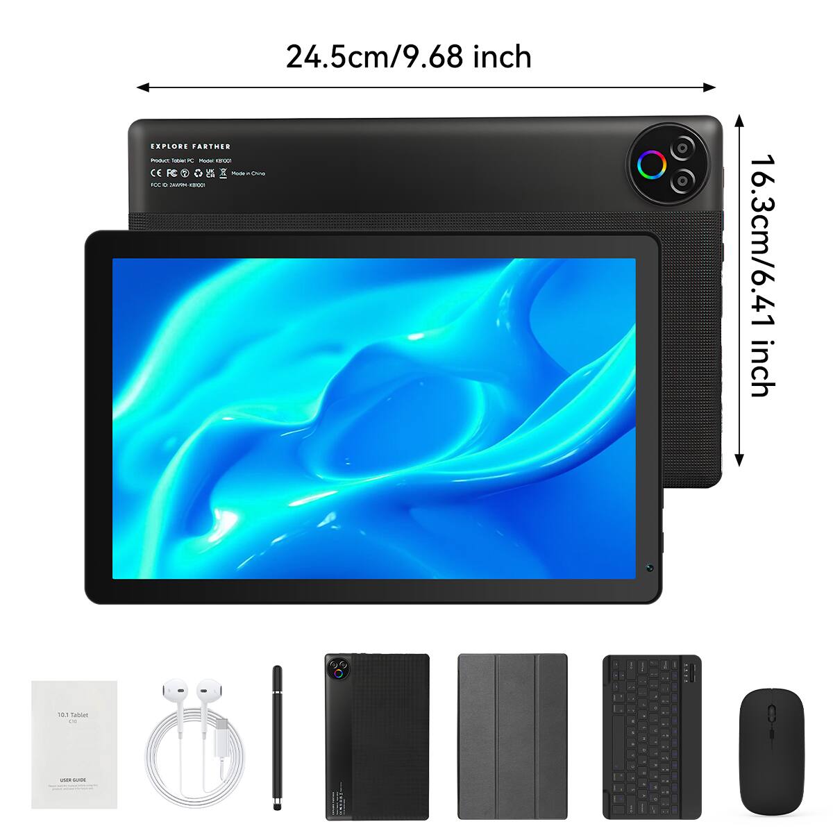 24.5cm/9.68 inch EXPLORE FARTHER  
Product Total PC Model Kipool Modein China  
FCC 0 JAMIUM KEPOOT  
16.3cm/6.41 inch  
10.1 Tablet CN  
USER-GUIDE