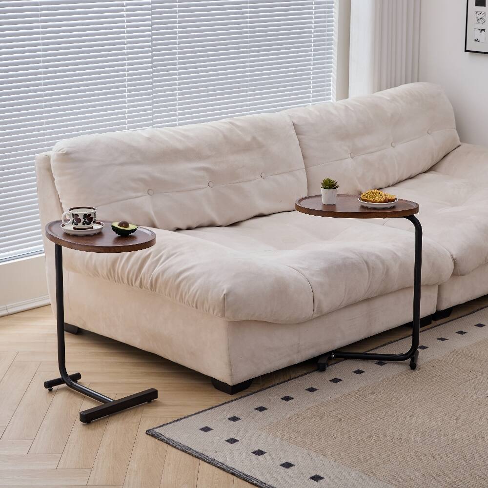 Angle. Loheer - Loheer 2-Piece C-Shaped Side Table Brown Small Sofa Table for Small Spaces Living Room Bedside - Brown.