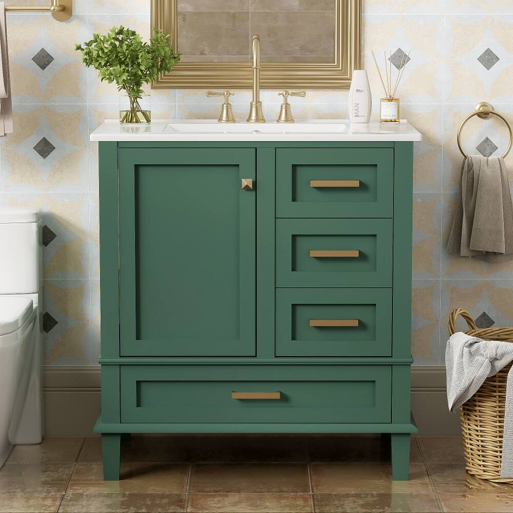 Angle. Loheer - Loheer 30 inch green bathroom vanity with sink combo, freestanding cabinet, solid wood frame - Green.
