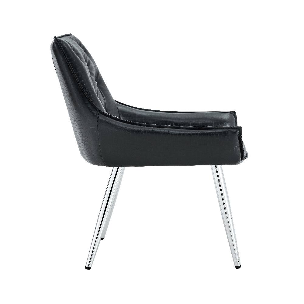 Alt View 6. Loheer - Loheer Crocodile Pattern Accent Chair Set of 2 Black PU Leather Dining Chair Diamond Tufted Chrome Legs - Black.