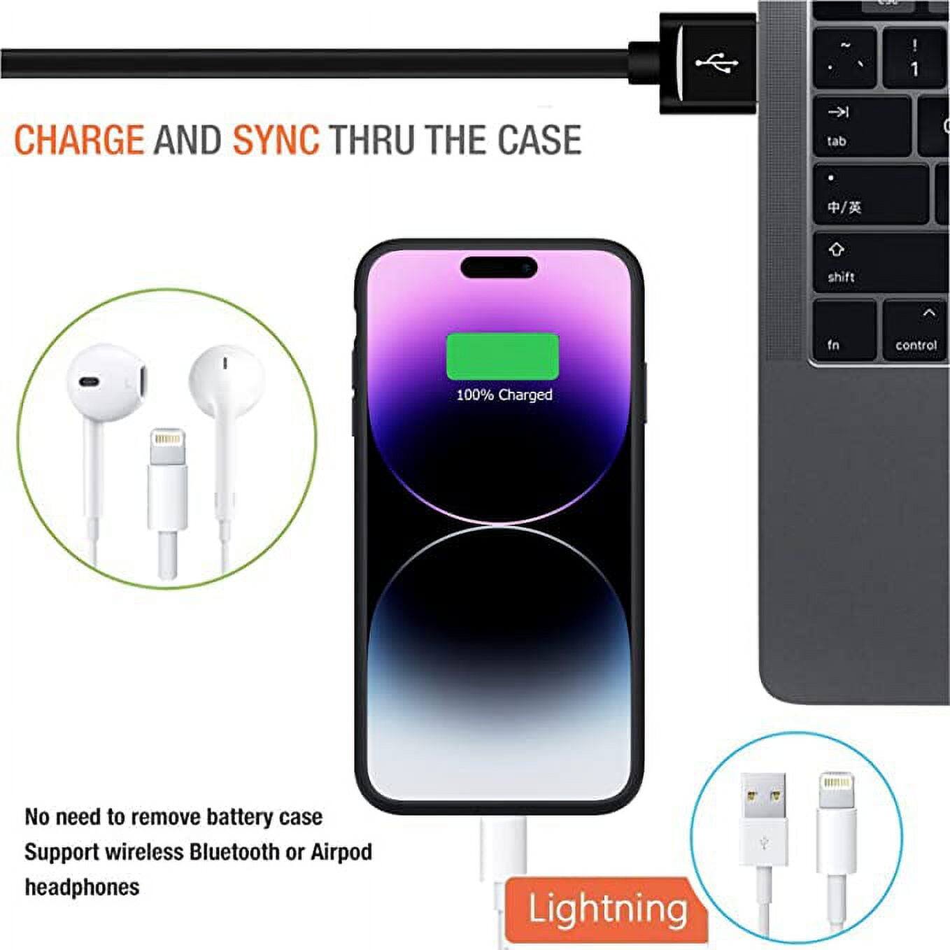 A 1 CHARGE AND SYNC THRU THE CASE

No need to remove battery case
Support wireless Bluetooth or Airpod headphones
Lightning