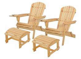 Jiallo - Foldable Adirondack Chair with cup holder Conversation Set, 2 Chairs with cup holders with Ottoman - NATURAL
