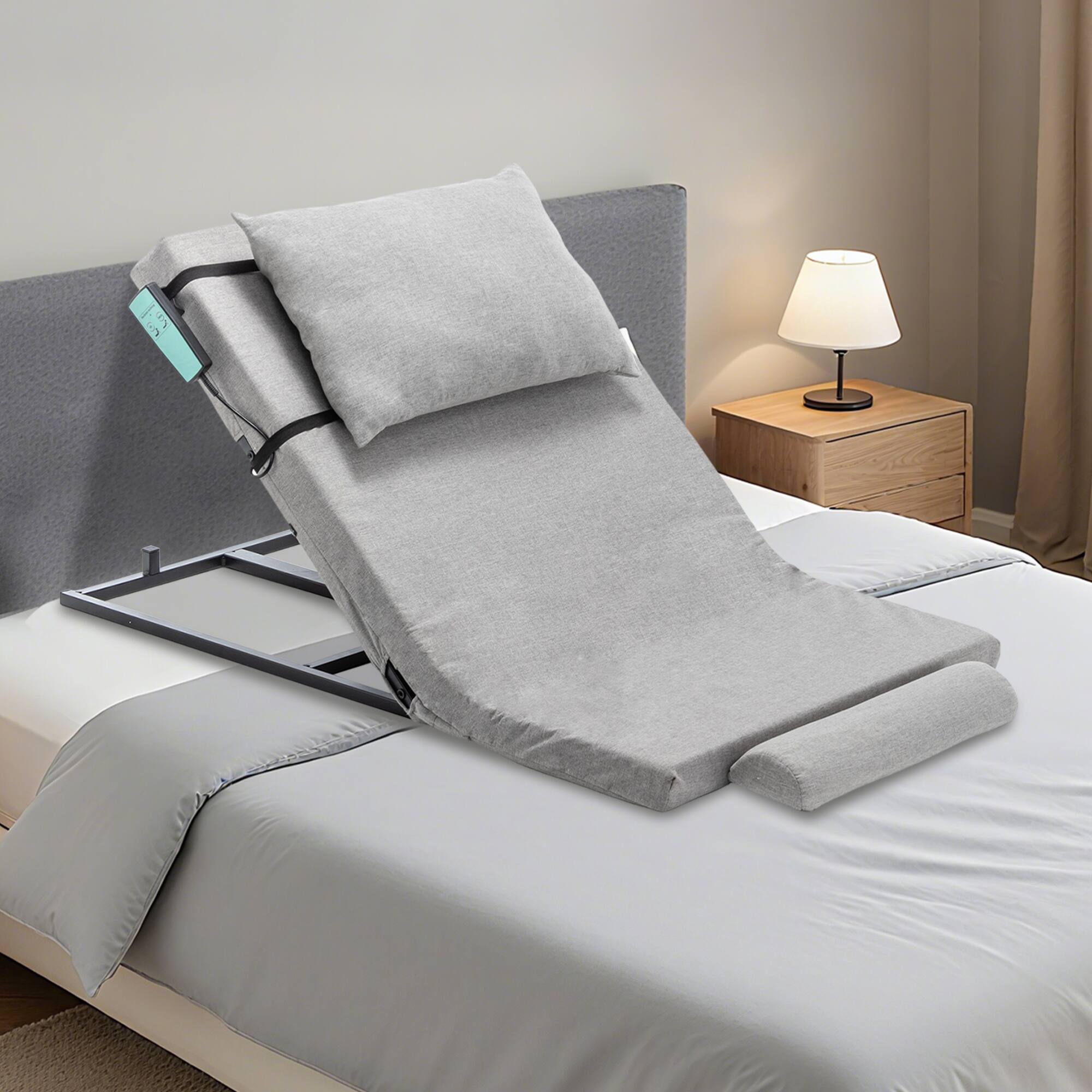Alt View 5. GOODSILO - Electric Adjustable Bed Backrest with Remote Control for Comfortable Sitting and Reclining - Grey.
