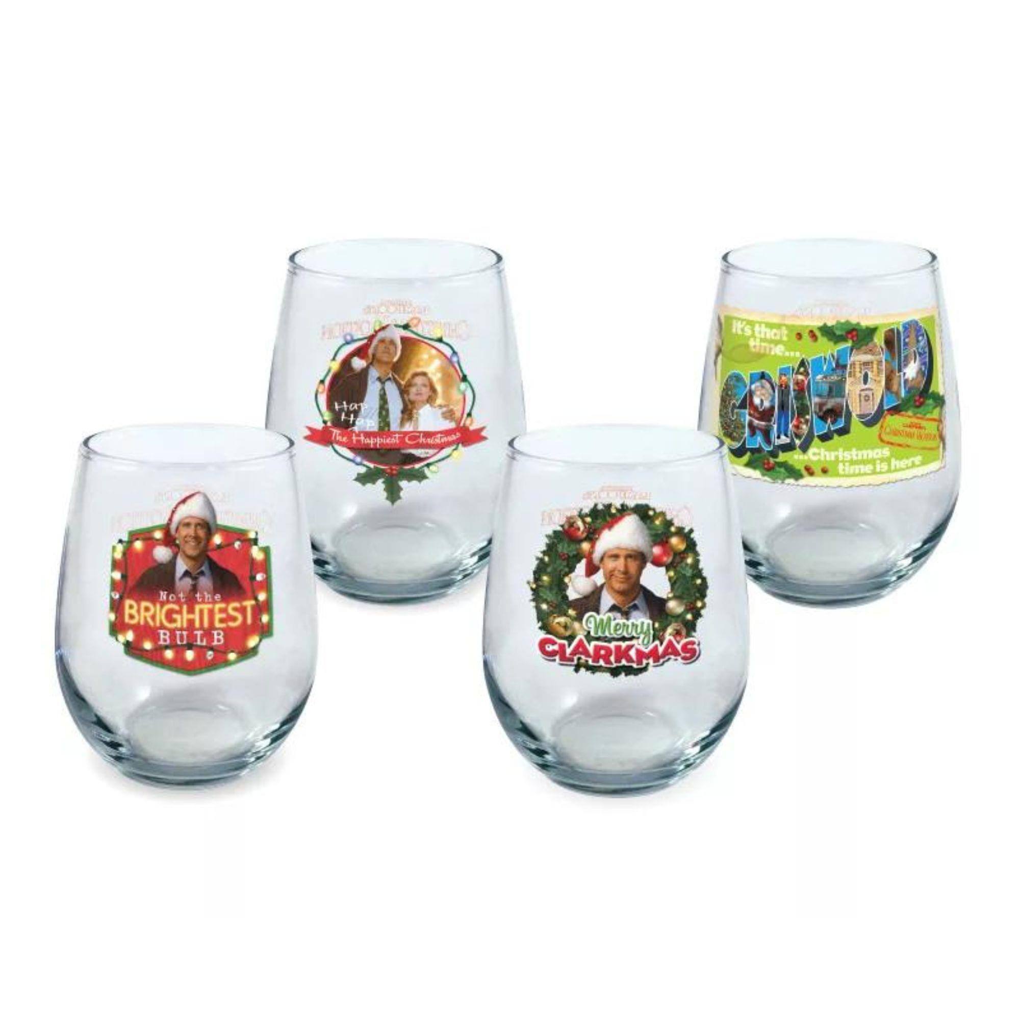 ICUP - National Lampoon's Christmas Vacation Merry Clarkmas 21oz Stemless Glass 4-Pack - Clear