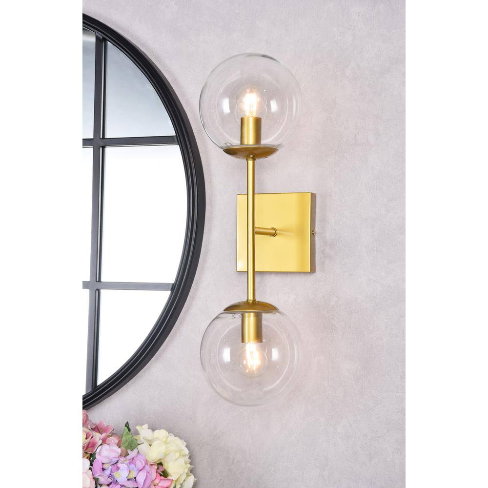 Angle. Living District - Neri 2 lights brass and clear glass wall sconce - Brass And Clear.