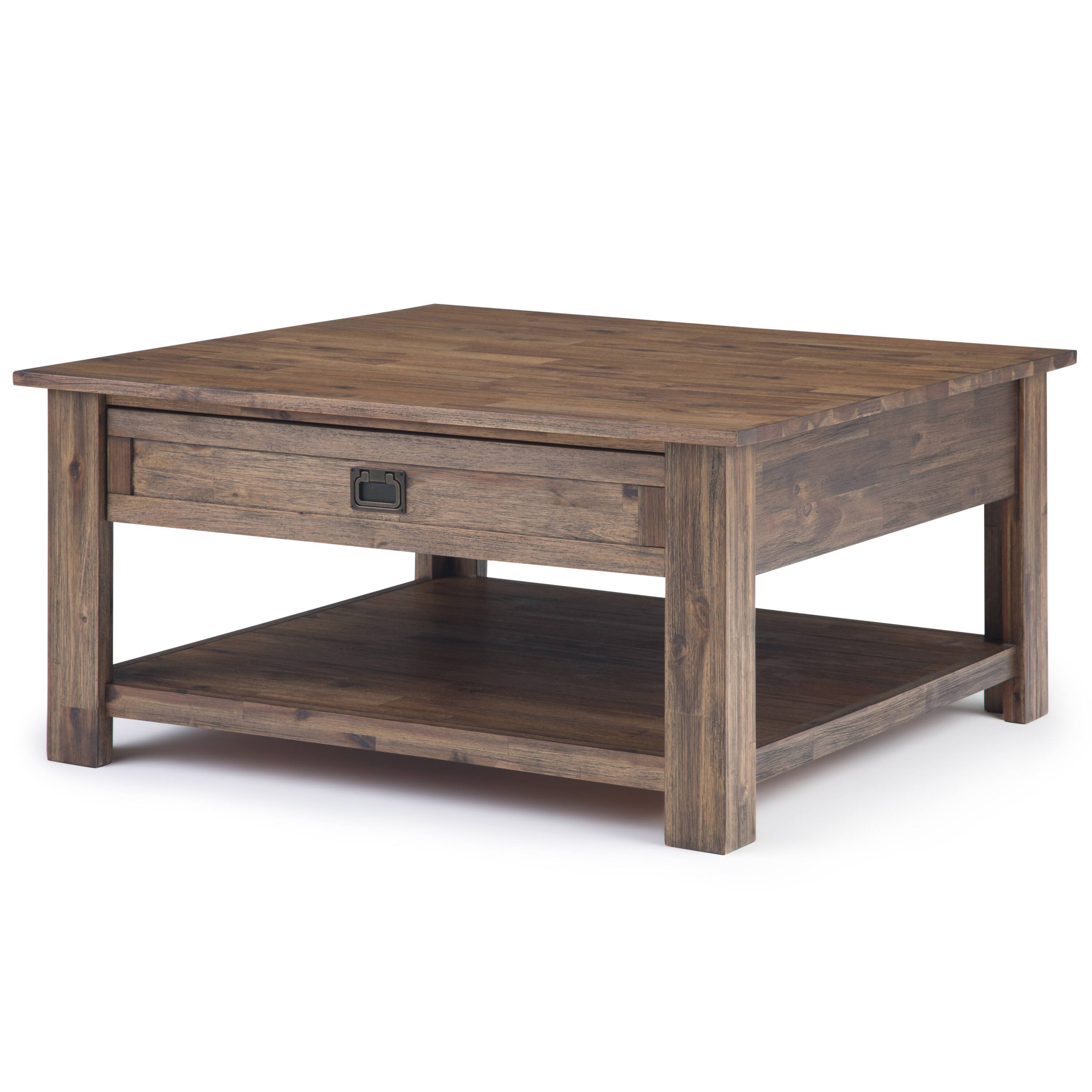 Angle. Simpli Home - Monroe Square Coffee Table - Rustic Natural Aged Brown.