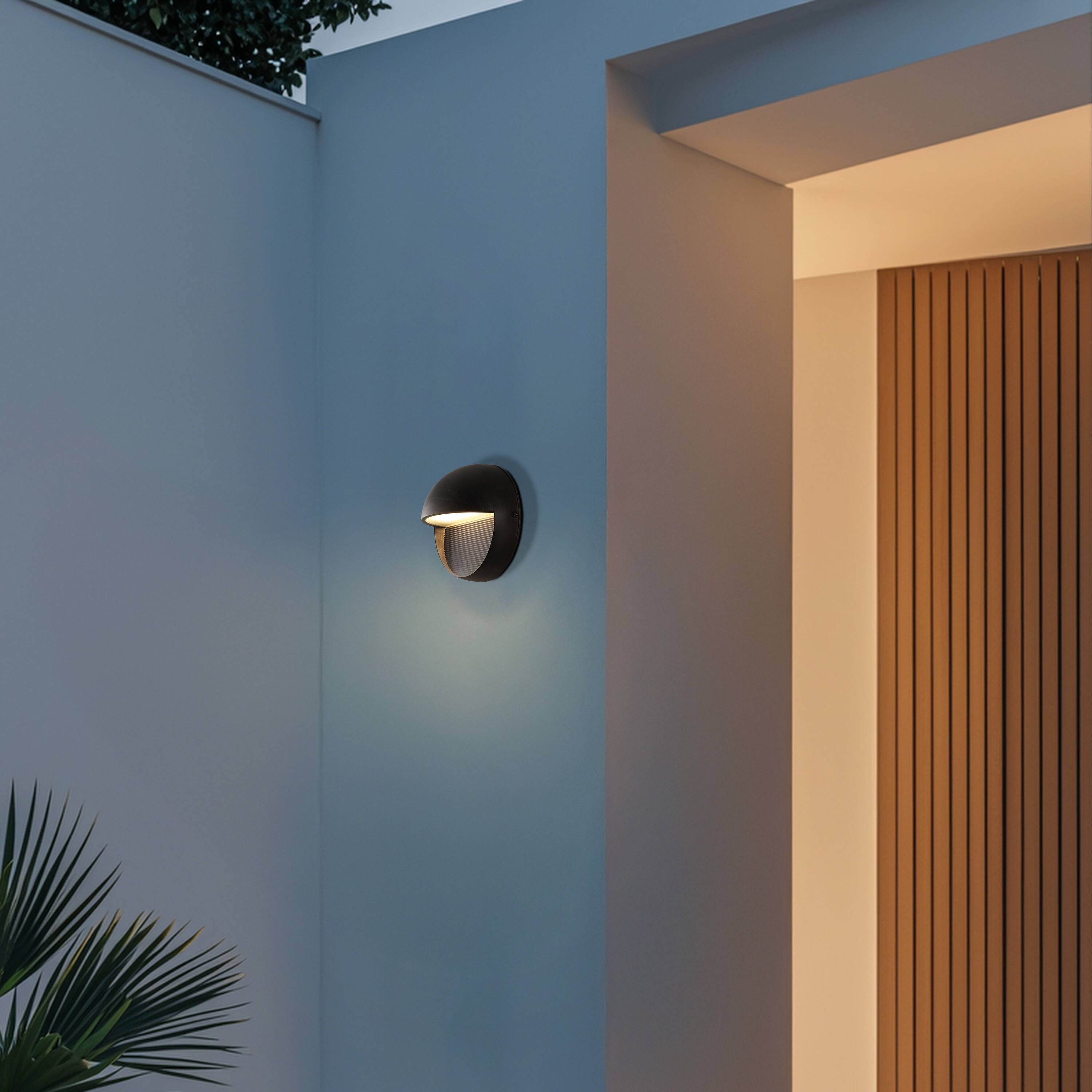 Alt View 9. Jonathan Y - Orbe 6.25" Outdoor Metal/Glass Dimmable Integrated LED Wall Sconce, Rustic Black - Rustic Black.