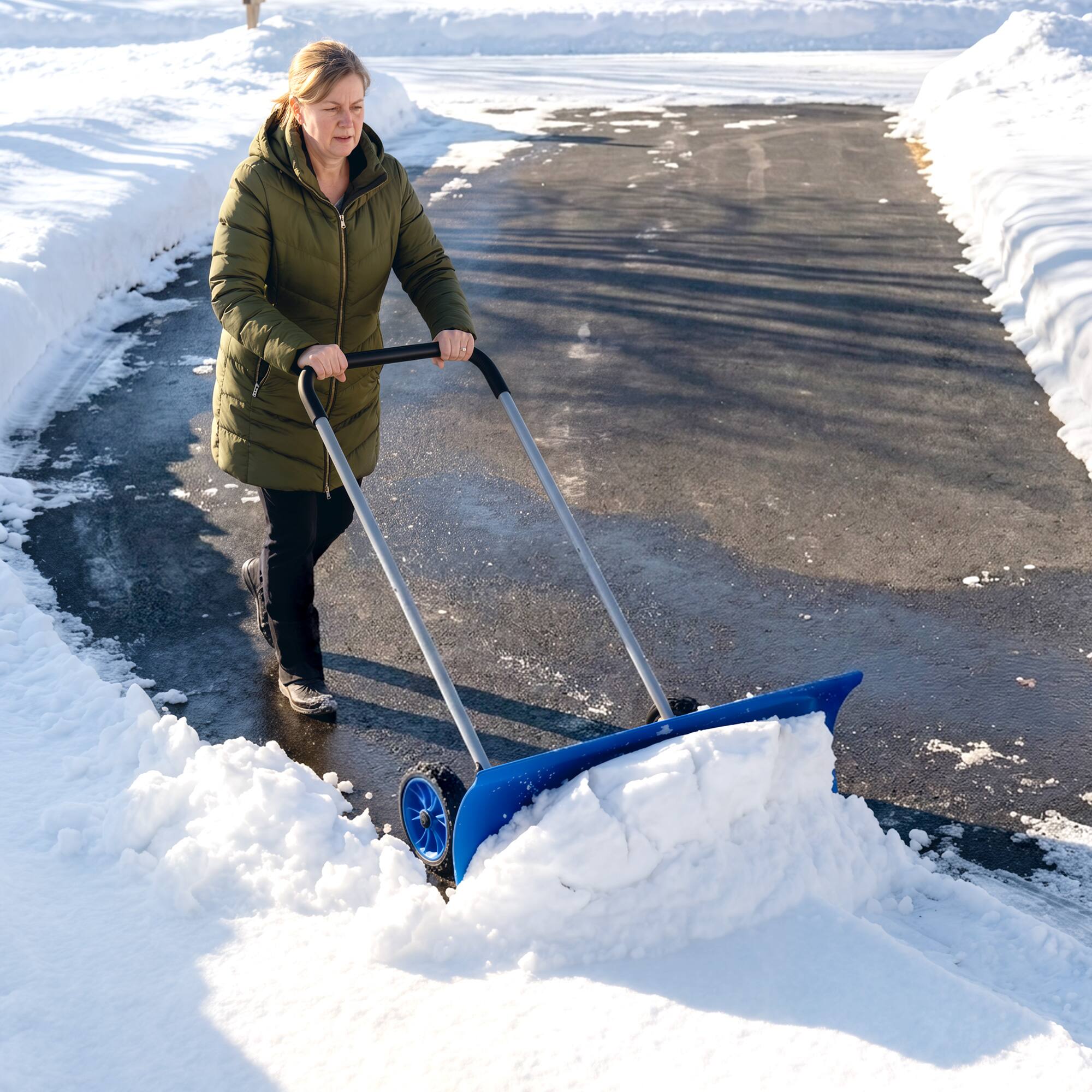 Alt View 7. Outsunny - Extra Wide Snow Shovel with Wheels - Blue.