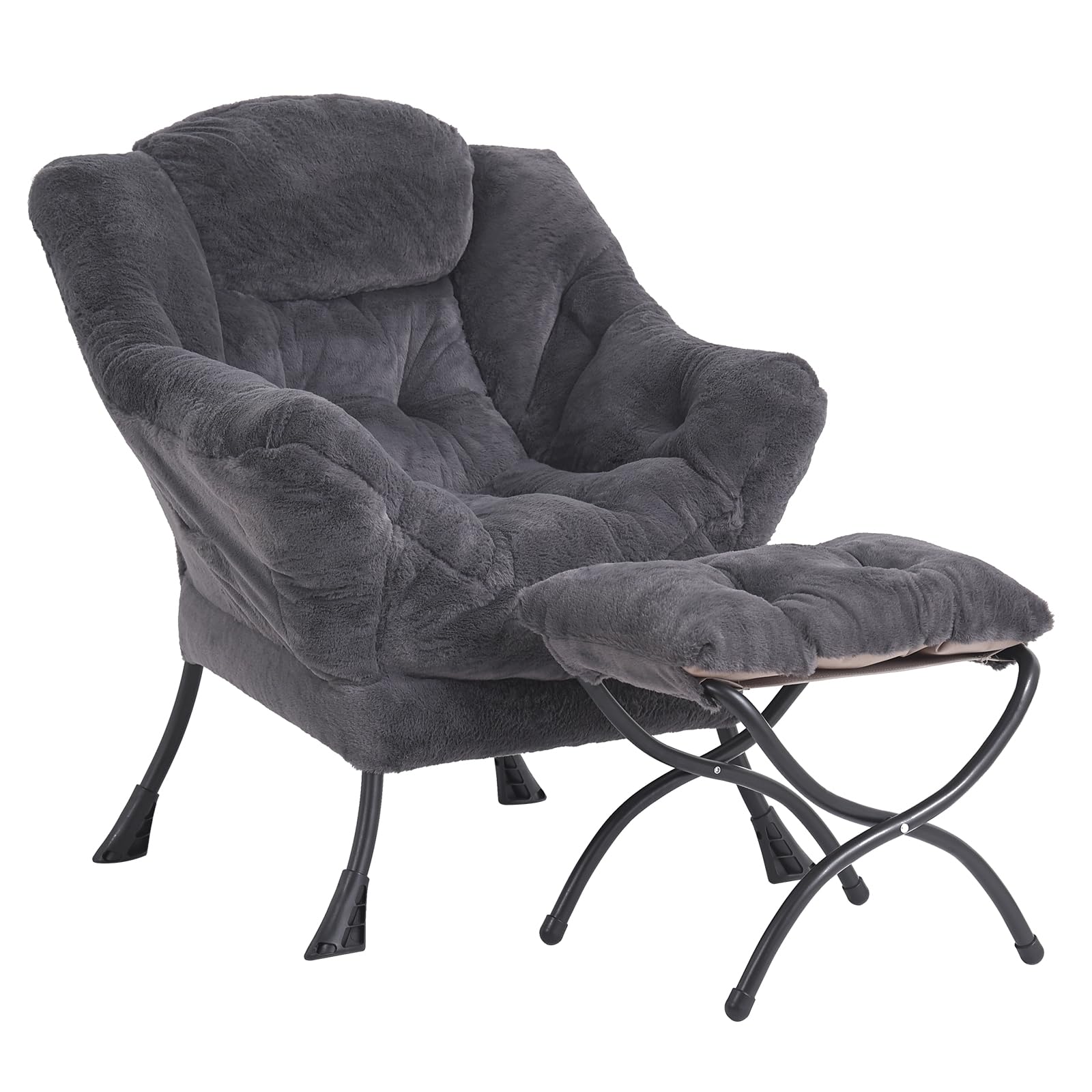 Front. Fabibe - Lazy Chair, Modern Accent Leisure Upholstered Lazy Sofa Armchair, Contemporary Lounge Reading Chair - Plush Navy.