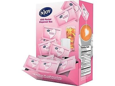 NJOY  
400 Packet Dispenser Box  

Zero Calories Sweetener  

Nutrition Facts  
Serving Size: 1 Packet  
Servings Per Container: 400  

Amount Per Serving  
Calories 0  
Total Fat 0g  
Sodium 0mg  
Total Carbohydrate 0g  
Sugars 0g  
Protein 0g  

*Percent Daily Values are based on a 2,000 calorie diet.
